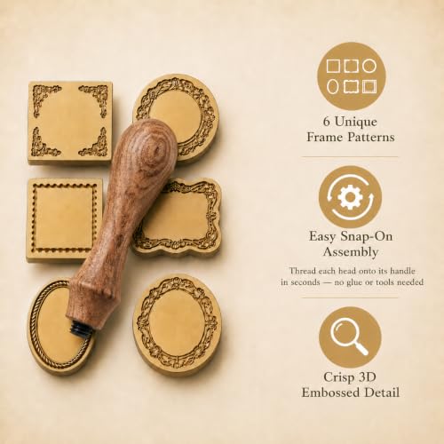 Antique Frame Wax Seal Stamp Kit, 6 Brass Heads, Removable Rosewood Handle