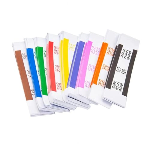 Money Bands for Cash 450 Pcs Money Band Bundle 9 Color Self-Sealing Cash Straps Denomination Sorting Ideal for Banks Retail Hospitality Natural Kraft