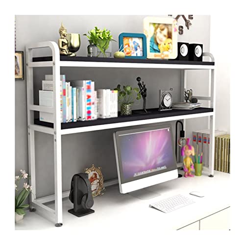 FENOKD Book Shelf 2 Tier Desktop Bookshelf Multipurpose Desktop Organizer, Wood and Metal Countertop Storage Shelf for Living Room, Office, Kitchen, L45.2 Xw 9.8Xh 35.4 Inch She