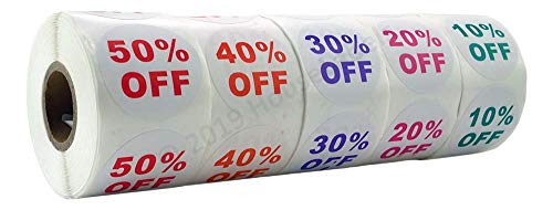 HouseLabels 10%- to 50%-Off Sale Stickers, 1.5 Inch Round, Green/White