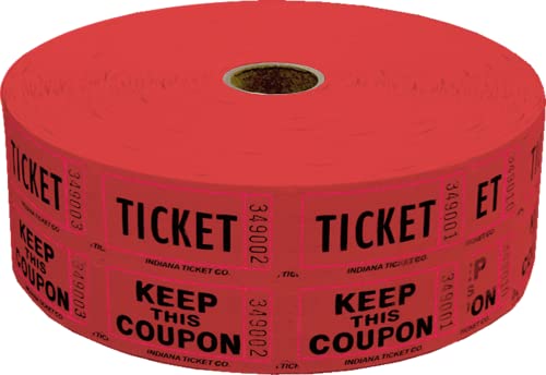 Raffle Tickets - 4 Rolls of 2000 Double Tickets - 8,000 Total - Dark Assorted Colors - Red, Blue, Purple, Orange