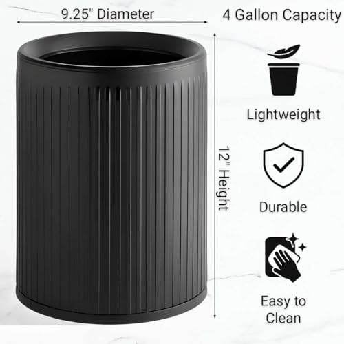 4 Pack - 4 Gallon White & Black Plastic Trash Can/Small Indoor Wastebasket, Round Polyethylene Bin for Office, Hotel, Home, School