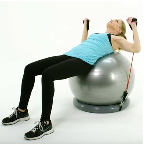 RENLXFI Backless Balance Ball Chair Exercise Stability, 21 25 29 Inch Pregnancy Labor Medicine Ball Chair for Home Gym Office, Gray Exercise Ball Kit with Base & Bands(Diameter 55cm(21 3/5 inch))