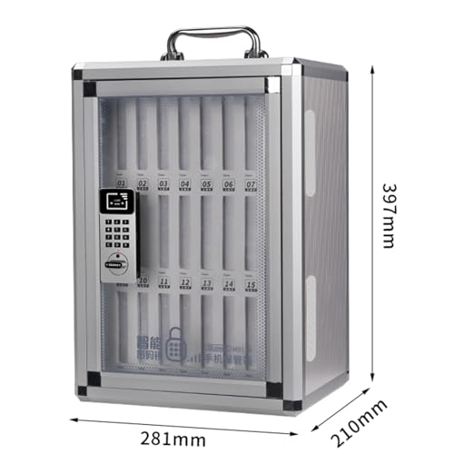 Aluminum Alloy Pocket Chart Cell Phones Storage Cabinet, Cell Phone Holder Desktop Organizer Storage Box for Classroom Office, Cell Phone Locker Box with Door Locks and Keys
