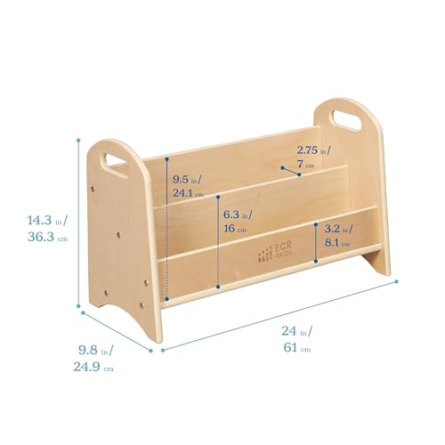 ECR4Kids 2-Shelf Tabletop Wooden Book Display with Handles, Natural