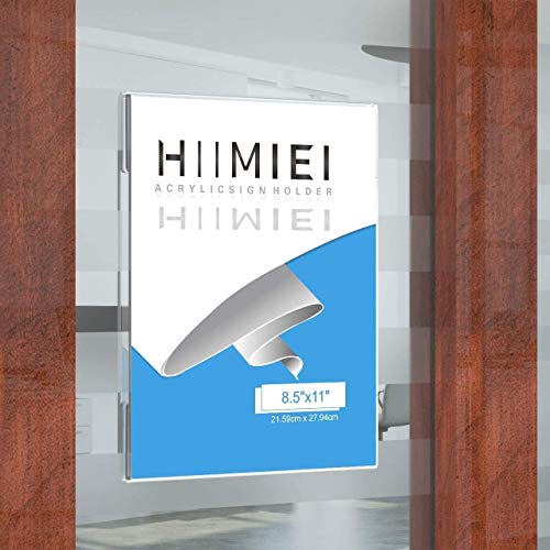 HIIMIEI Acrylic Sign Holder 8.5 x 11 Wall Mounted with Double Sided Tape, 8 1/2 x 11 Clear Plastic Frame for Office, Home, Store, and Restaurant No Drilling (6 Pack)