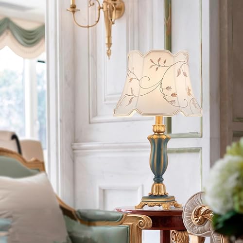 ROPCVAX Vintage Table Lamp 21.2" Gold Ceramic Table Lamp,White Fabric Drum Shade, Antique Brass Metal, Farmhouse Desk Lamp for Living Room Bedroom House Bedside Nightstand Home Office (Green)(Gree