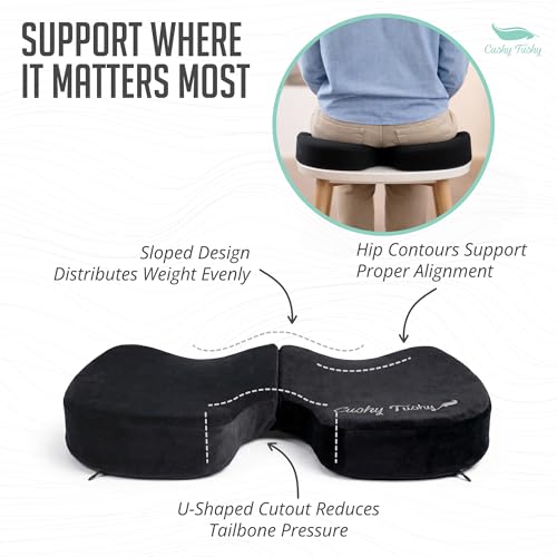 Cushy Tushy Premium Foldable Travel Seat Cushion - for Relief of Lower Back, Sciatic, Butt and Tailbone Pain - for Home & Office Use, Perfect for Travel or Driving - Coccyx Seat Cushion