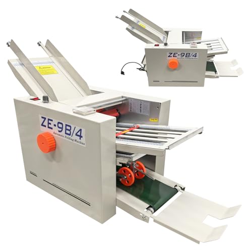 EQCOTWEA Automatic Paper Folding Machine 110V with 4 Trays & Auto Counter Desktop Document Folder for Office, Print Shop Handles 2x2.7in to 8.3x24.4 in Paper (40-125g) Speed Control up to 80m/min