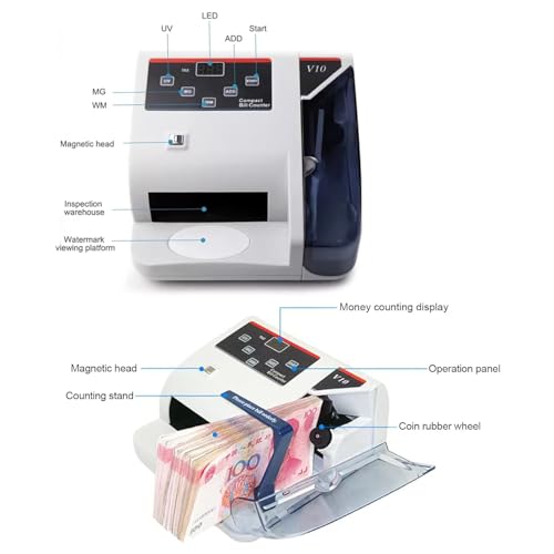 COYEUX Portable Mini Money Counter, Worldwide Currency Cash Banknote Bill Counting Machine Detector Counterfeit Detection, Led Display, Financial Equipment, for All Foreign Currency