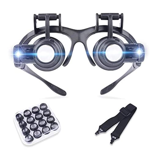 EUQKKWLOY 2.5X 4X 6X 8X 10X 15X 20X 25X Headband Magnifier Glasses with Led Lamp Light Hands Free Magnifying Glasses Adjustable for Hobby,Electricians,Jewelers