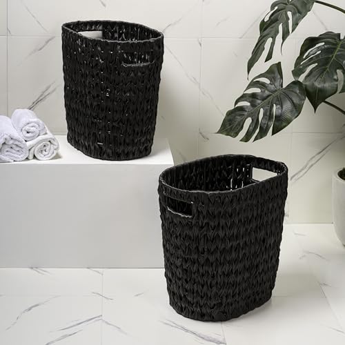 happimess Maple 4.5 Gal Oval Wicker Wastebasket, Black, Set of 2