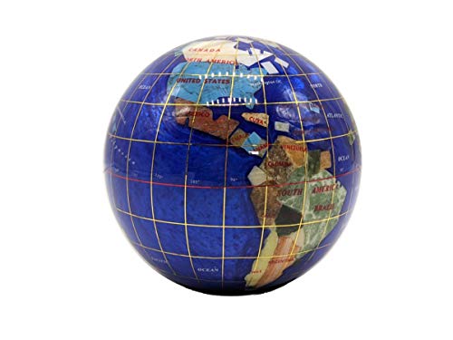 Unique Art 4.3" (110 mm) Diameter Gemstone Globe Paperweight Paper weight (Blue Pearl Swirl)