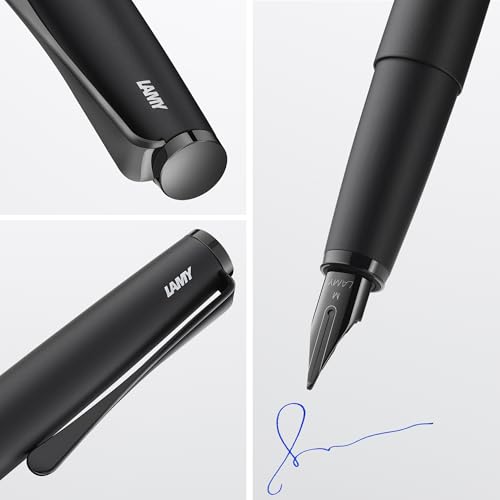 Lamy studio lx-all-black - Fountain Pen in elegant metal body - steel nib, partially platinum-plated & in nib size F - incl T 10 blue ink cartridge
