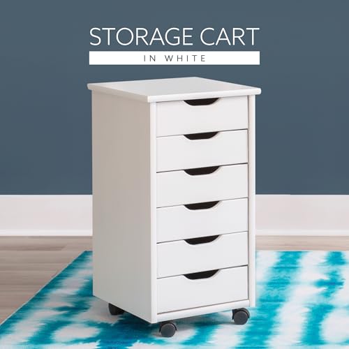 Linon Home Decor Products Corinne Six Drawer Storage, White Wash Rolling Cart