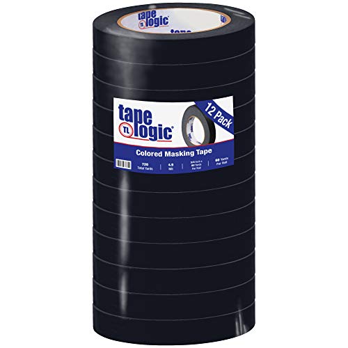 Aviditi Tape Logic 3/4 Inch x 60 Yards, General Purpose Colored Masking Tape, Black (Pack of 12) - Great for Home, Office, Arts, Crafts, DIY, Labeling and Coding (T93400312PKB)