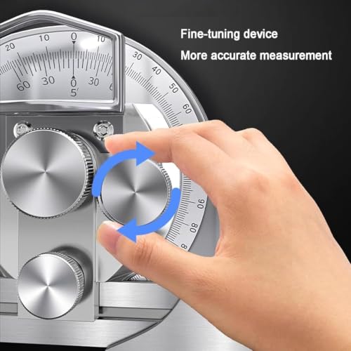 Hyeqs Universal Bevel Protractor, 0-360 Degree Stainless Steel Adjustable Angle Measuring Tool, with Magnifier and Fine-Adjustment Knob, for Internal and External Angle Measurement.