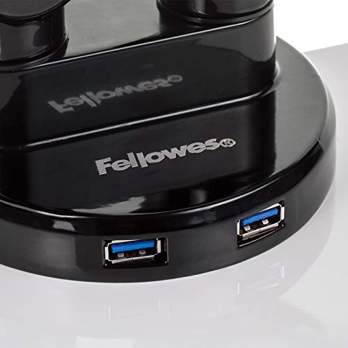 Fellowes 8042501 Gas-Powered Monitor Arm, Dual (2 Screens), Supports up to 27 inches (2-9 kg), Glossy Aluminum, Black