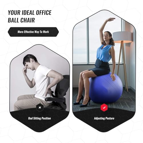 EXCLURA Exercise Ball Chair for Office Desk, Anti-Burst Yoga Ball Chair with Ring Base, Ergonomic Stability Seat for Core Strength/Posture Improvement(55 cm (21 5/8"))