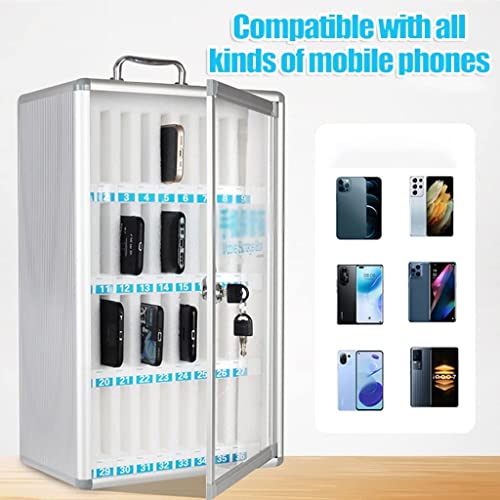 6/12/24 Bit Aluminum Alloy Pocket Chart Cell Phones Storage Cabinet for Cell Phones Wall-Mounted with A Locked Can Be Carried by Hand for Office Classroom (Color : Silver, Size : 24)