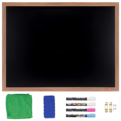 VEOVR Magnetic Chalk Board, Hanging Message Signs with Chalks & Eraser, Vintage Wooden Chalkboard Sign, Rustic Brown Framed Calendar and Bulletin Combo Boards, 35"x46", Kitchen, Home Decor, Wedding
