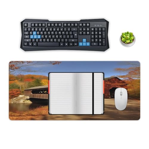 Albany Covered Bridge Locked Edge Desk Mat & Mouse Pad Premium Rubber Desk Protector Large Size for Laptop/Keyboard Multi-Size Optional for Home Office Internet Cafe