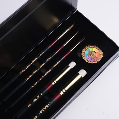 FOXBITE El Miniaturista Kolinsky Sable Brushes for Miniature Painting – Detail Paint Brush Set for Warhammer, D&D, Scale Models, Layering, Glazing & Fine Details