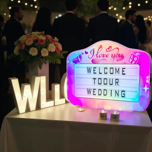 Romantic Wedding Light Up Sign | VIP Bottle Service Sign for Club | Portable 3-Line Message Board w/Remote | Rechargeable Battery-Powered Acrylic Presenter- 2 * 5000mah,8-Hour Battery