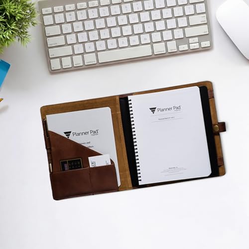 Planner Pad Spiral Bound Personal Size Cover, Fits 6 ¾” x 8 ½” Size Planner Pad Planner Only, Natural Cowhide Leather, Brown