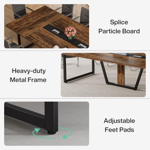 Tribesigns 8FT Conference Table, 94.49 L x 47.24 W x 29.53 H Inches Large Meeting Podcast Table for 10 People, Business Style Wooden Training Table with Strong Metal Frame for Office Conference