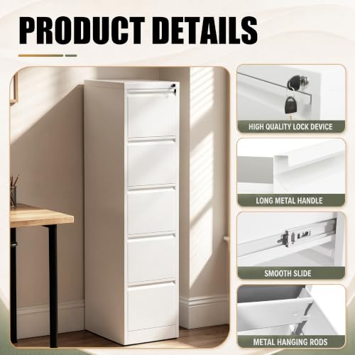 FOSTOKO 5 Drawer File Cabinet for Home Office, Vertical Filing Cabinet