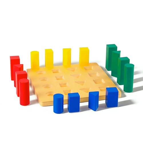 penepico Premium Montessori Geometry Solid Ladder – Wooden Blocks for Size Discrimination, Shape Sorting & Seriation, Sensorial Learning Toy for Toddlers, Homeschool Classroom Ages 3-6