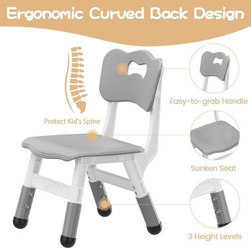 4-Pack Height-Adjustable Kids Plastic Chairs – Ergonomic Backrest, Non-Slip Feet,Durable, 82Kg Weight Capacity – for Home, Kindergarten, Classroom & Activities