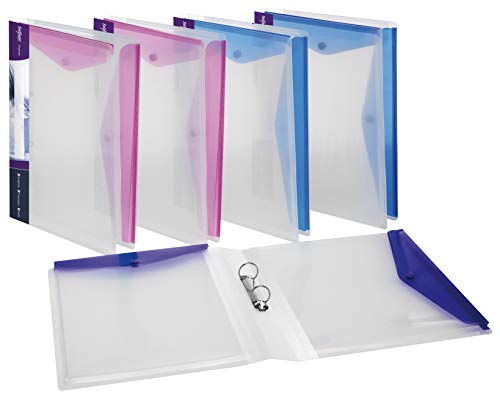 Snopake 15717 Triple View A4 2x25mm O-Ring Binder with Twin Polyfile Wallet - Clear with Electra Assorted Closure (Pack of 5)