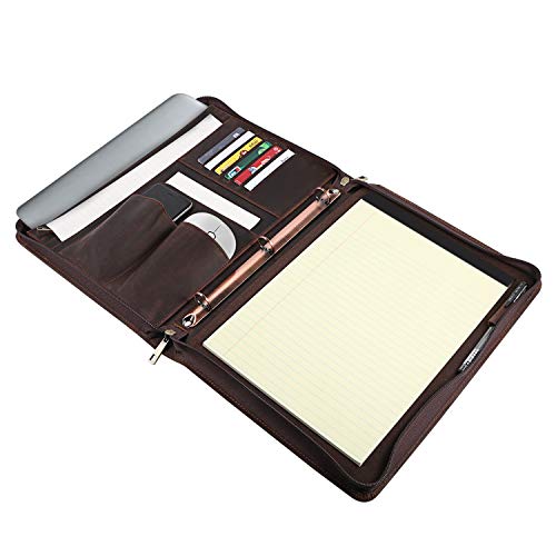 YIWEN Leather 3 Ring Binder Portfolio Zippered for 8.5 x 11 Notepad