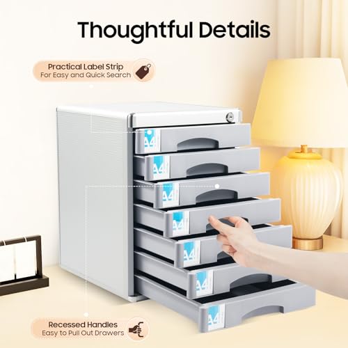 WUSILILU 7 Drawer File Cabinet w/Lock, A4 Metal Office Desktop Lateral Storage Cabinet for Homes, Offices, Hotels, Schools, Shopping Malls, Banks 11.8 * 14 * 16in