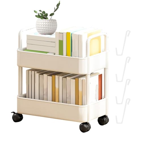CENRF Mobile Shelf Cart, Book Trolley Storage Cart, Book Trolley Organizer Shelves, 4 Tier Storage Cart for Bedroom Kitchen