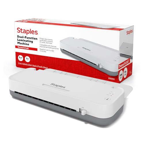 Staples 9-Inch Thermal & Cold Laminator, White/Gray