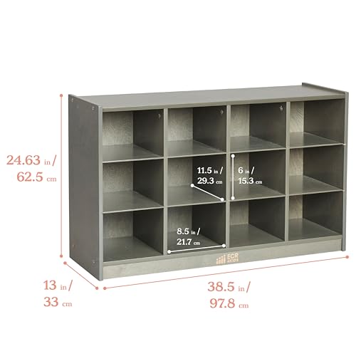ECR4Kids 12 Cubby Mobile Tray Storage Cabinet, 3x4, Grey Wash