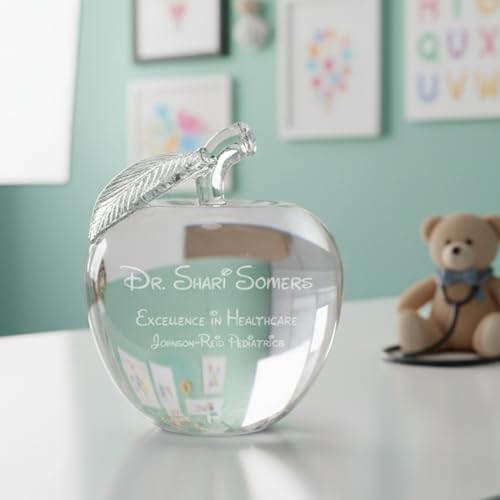 Ravanox Engraved Crystal Apple Paperweight, 4" (Clear)