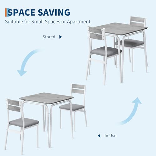 Small Dining Table Set for 2, 3 Piece Kitchen Table and Chairs Set, Square Dinette Set with Cushioned Chairs, Compact Breakfast Nook Table for Small Spaces, Apartment Dining Room Furniture, White
