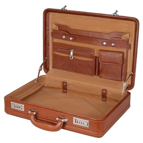 Da leather villa Full Grain Leather Briefcase Attache Case For Unisex Size L18 * W5 * H12 Inches Expandable Briefcase Bag (Tan)