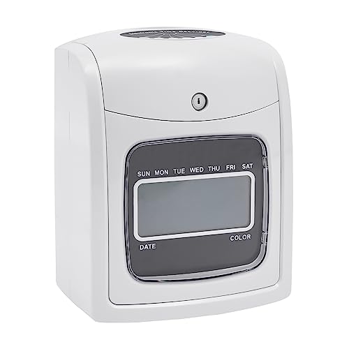 DUYIWAA Pyramid Time System Model, LCD Employees Time Clock Punch Card Staff Attendance Machine Time Card with 50 Cards & 2 Keys Automatic Time Calibration (White)