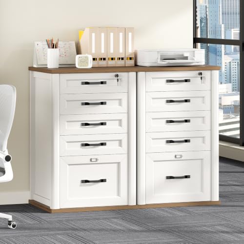 RALGEND Farmhouse 5 Drawer File Cabinet Set of 2, Wooden Filing Cabinet