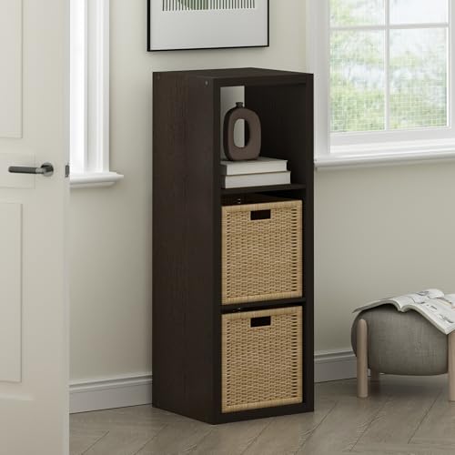 Furinno Cubicle 3-Cube Book Shelf, Extra Thick Frame Bookshelf, Dark Oak