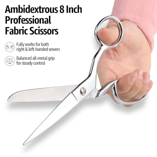 BoFuYuan Professional Stainless Steel Fabric Scissors 8-Inch Chrome Silver