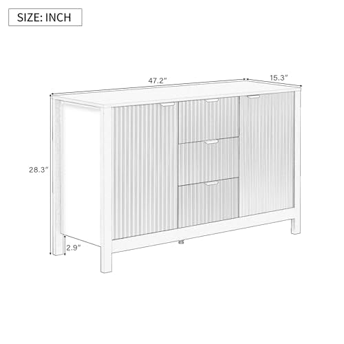 roomfitters Artistic Wave Design Sideboard, Luxury Matte Black 3-Drawer Credenza, Contemporary Soft-Close Storage Console Table with Aluminum Handles