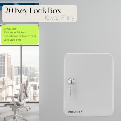 Barska 20 Position Key Cabinet with Key Lock Wall Mounted Security Storage Box Steel Key Organizer with Colorful Key Tag Labels Stickers and Hooks, Key Management, Key Storage Lock Box Wall Mount
