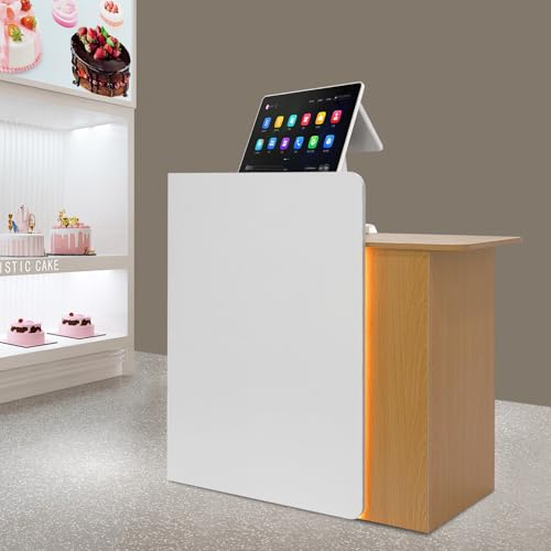 CeRaBuRET Reception Desk with LED Light and 2 Locking Drawers, Modern Front Desk Reception Room Table with Cable Hole, 39.37in Retail Counter for Checkout, Lobby, Beauty Salon, Office Home