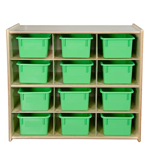 Contender 12-Cube Tray Cabinet for Organizing Children Art Supply, Kids Storage Organizer for Kindergarten Homeschool Supplies, Greenguard Gold Certified, Lime Green